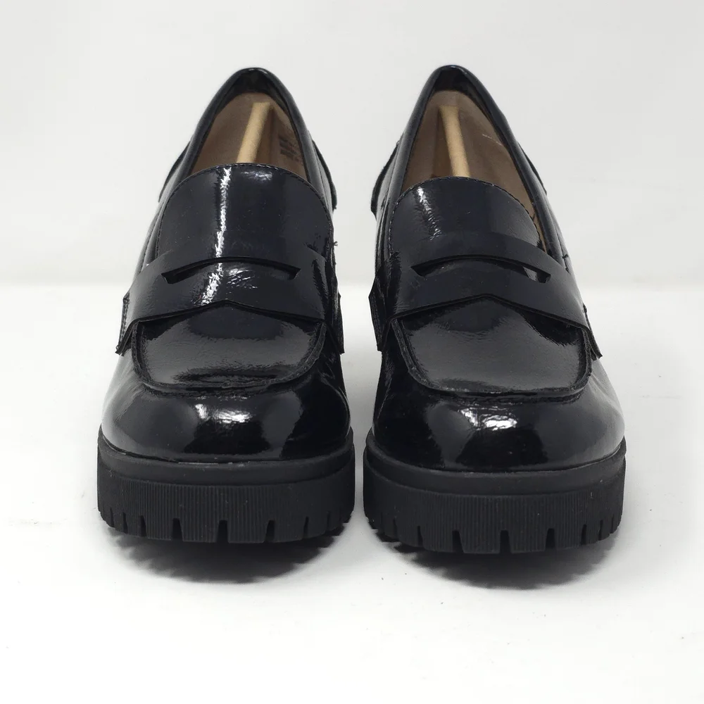 Sun + Stone Presscott Black Patent Chunky Heel Loafers 6.5M - Picture 3 of 12